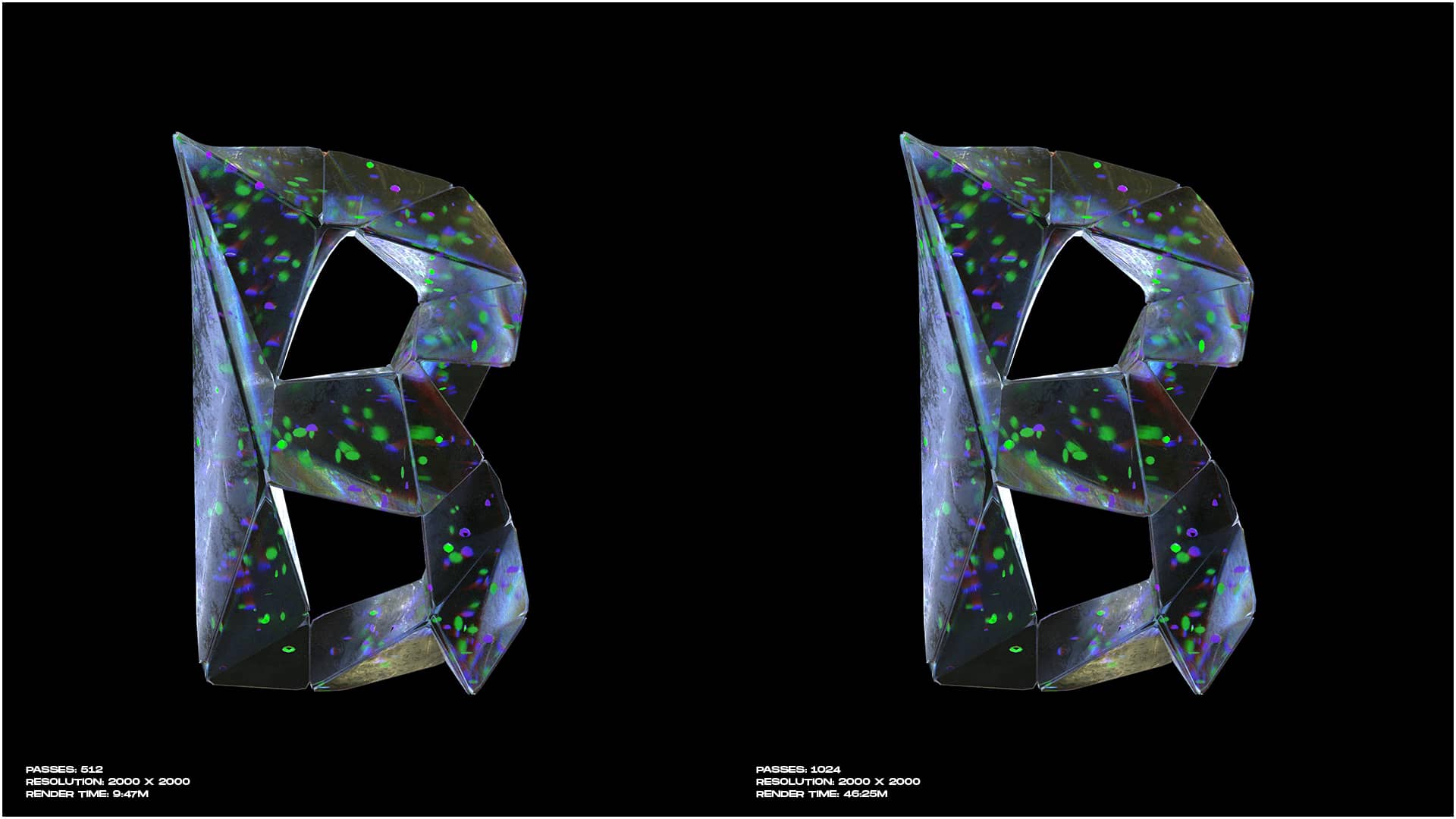 Charm of Freya - 3D Crystalline Typography 512 and 1024 passes